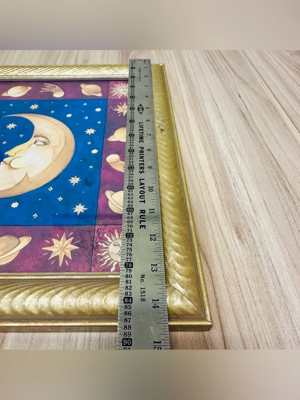 Rare Vintage 90s Mary Beth Zeitz Celestial Moon & Stars Framed Art 14.5 X 14.5